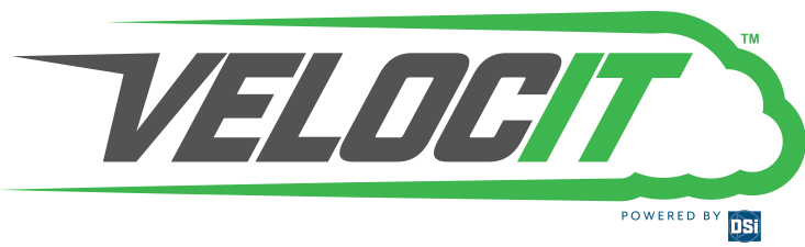 VelocIT black, white, and green corporate logo