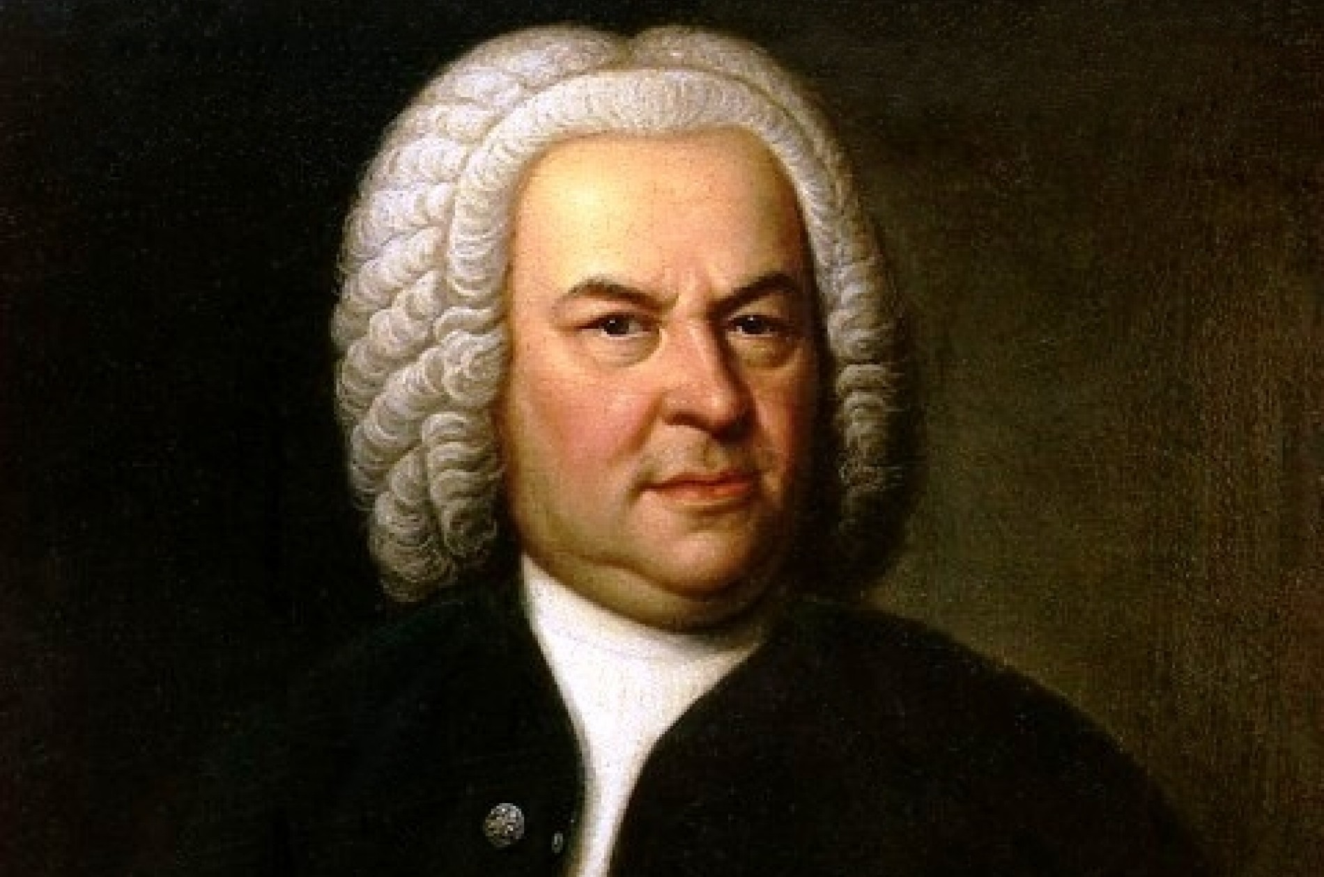 Johann Sebastian Bach (aged 61) in a portrait by Elias Gottlob Haussmann, second version of his 1746 canvas.